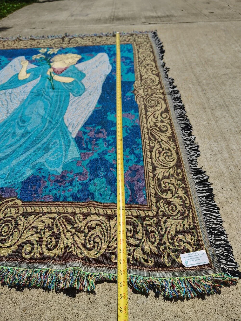 Vtg Woven Tapestry Throw Blanket Angel Callas Lilies USA Jacquard Fringe 50 X 67